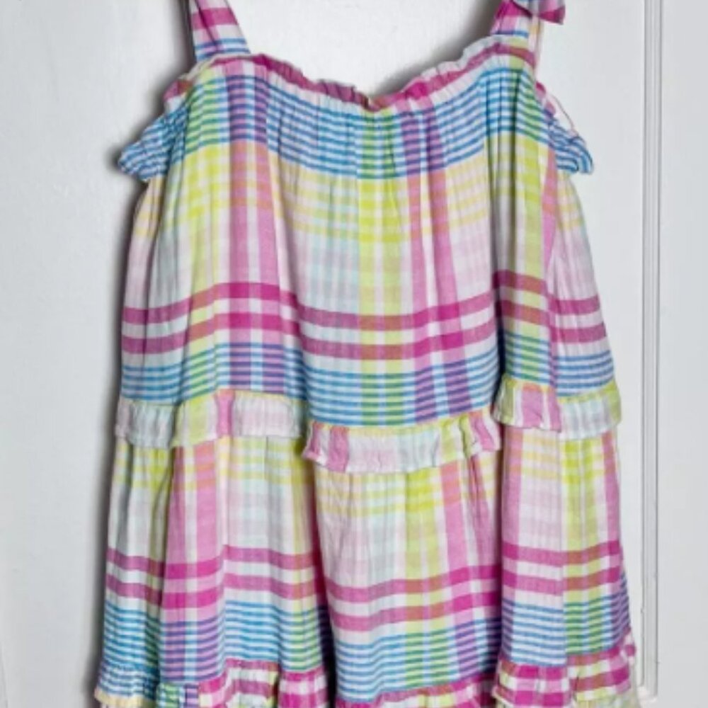 Crown & Ivy Women's Plaid Tiered Tie Shoulder Multi Color Pastel Ruffle Dress XL
